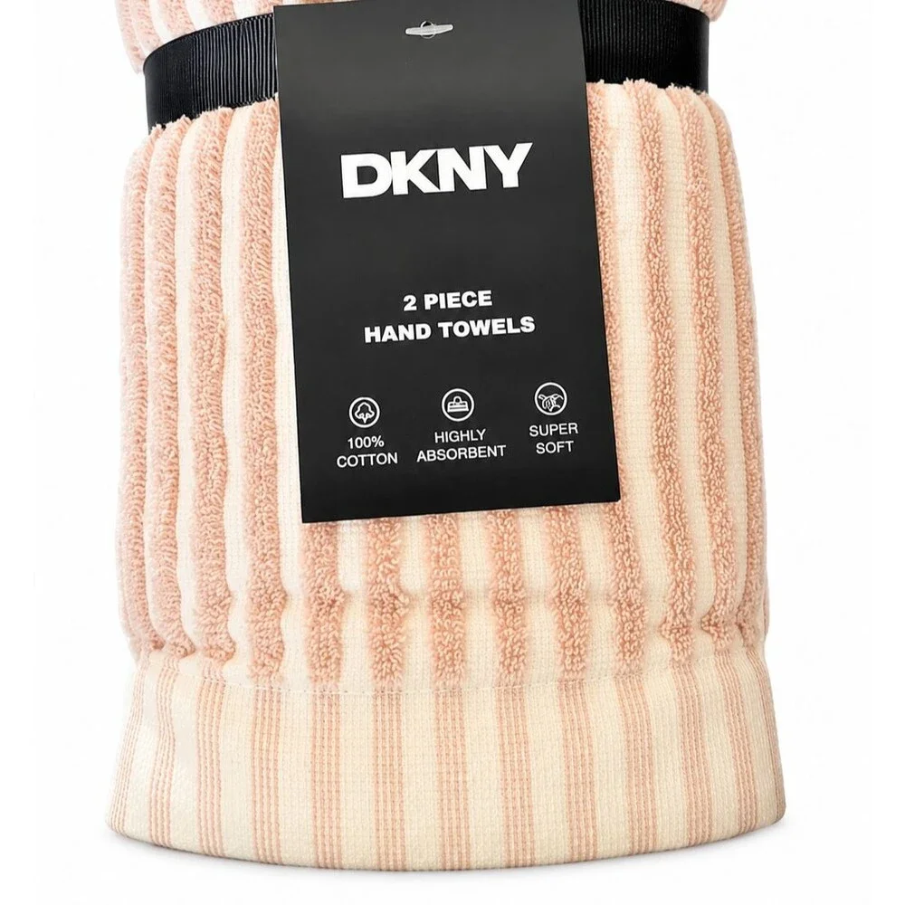 DKNY Hand Towels Blush Pink White Stripe Set of 2 OEKO-TEX Cotton Country 16x28